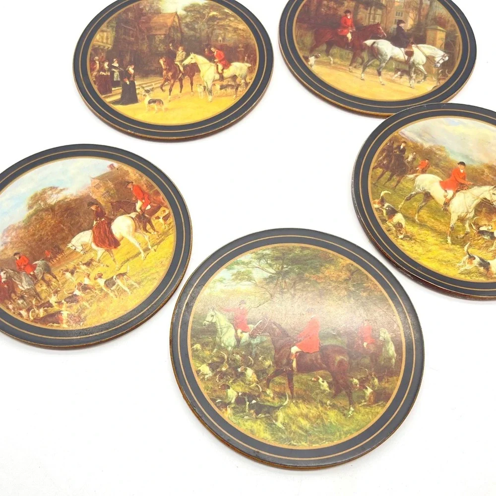 Pimpernel Tally Ho Coasters Set of 5 Fox Hunt Equestrian English Countryside